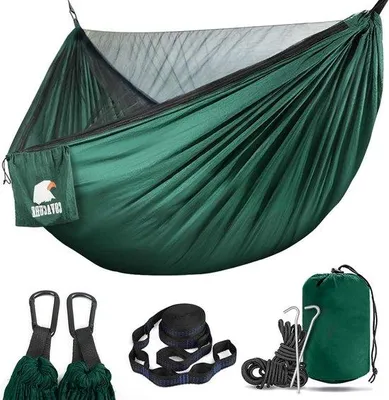 Produktbild von Famanu Outdoor-Hängematte mit Moskitonetz - ultraleicht, atmungsaktiv, schnell trocknend, grün