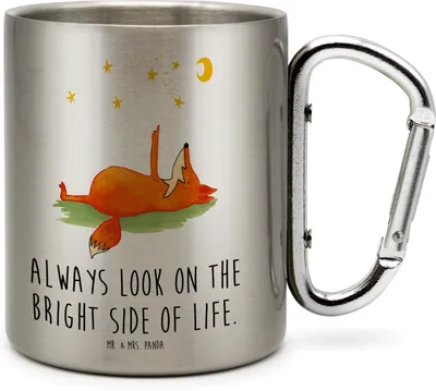 Produktbild von Mr. & Mrs. Panda Thermobecher Fuchs Sterne - Transparent - Geschenk, Always Look On The Bright Side Of Life, Edelstahlbecher, Metallbecher, Spruch Positiv, Optimistisch