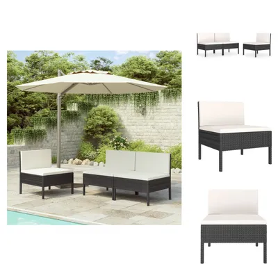 Produktbild von vidaXL Gartenstühle 3 Stk. mit Auflagen Poly Rattan Schwarz - Gartenstühle