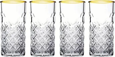 Produktbild von Pasabahce TIMELESS 520205 4er Set Wassergläser Lang 365 ml Gläser-Set Saft Cocktailglas GOLD