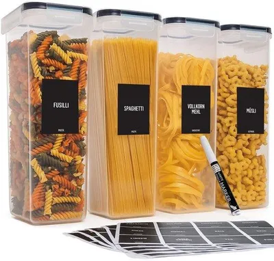 Immagine prodotto di Set di contenitori da cucina in plastica senza BPA, riutilizzabili e ermetici, adatti all'uso nel microonde, in lavastoviglie e nel congelatore, set da 4 pezzi
