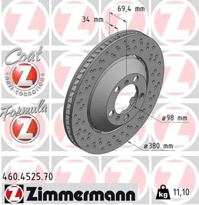 Produktbild von ZIMMERMANN Bremsscheibe Vorne Rechts für PORSCHE 911 (991) 380mm 460.4525.70
