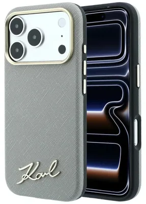 Obrázok produktu pre Puzdro Karl Lagerfeld Saffiano Small Script s kovovým logom MagSafe pre iPhone 18 Pro Max / 17 Pro Max, béžová farba