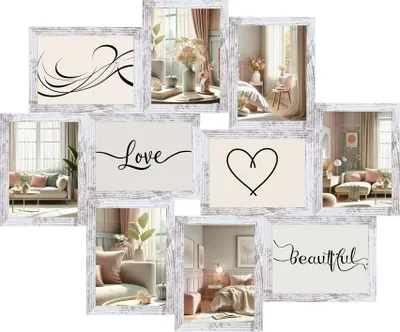 Produktbild von Stilvolle Momente – Bilderrahmen Collage für 10 Fotos | Galerierahmen Wanddeko für Fotowand & Geschenkideen - Farbe: Shabby Weiß | Format: 10x15