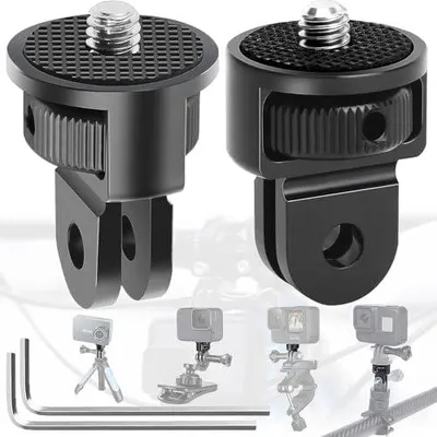 Produktbild von 2 Stück Stativ Adapter, 360° Einstellung Stativ Adapter, 1/4 Zoll Adapter Kamerahalter, Gewinde Adapter Kamera, Mit 2 Schraubenschlüsseln, Für Gopro, Sjcam und Anderen Action-Kameras(Schwarz)
