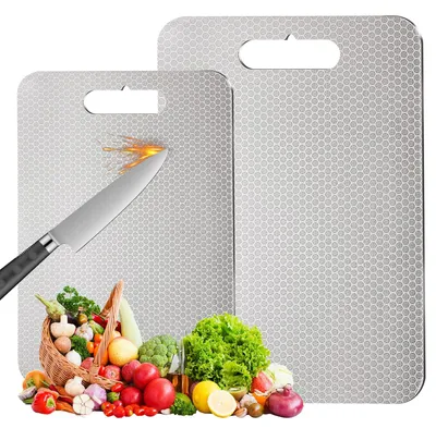 Schneidebrett-Set 2-teilig, Titan-Edelstahl 316, BPA-frei, doppelseitig