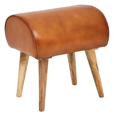 Produktbild von WOHNLING Sitzhocker Echtleder / Massivholz 45 x 53 x 40 cm Moderner Lederhocker Kleiner Holzhocker Gepolstert Turnbock Hocker mit Leder-Bezug