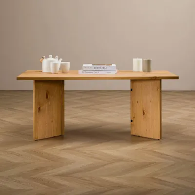 Produktbild von Couchtisch MESA aus Massivholz 110 x 45 x 60 cm gebeizt - minimalistischer Sofatisch aus Holz, Wohnzimmer Tisch mit angwinkelten Beinen