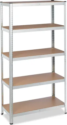 Zdjęcie produktu dla Relaxdays – regał do dużych obciążeń, ocynkowany, nośność 875 kg, 180 x 90 x 40 cm, 5 półek, do montażu na zatrzaski, stal, regał magazynowy do piwnicy, srebrny