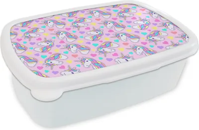 Produktbild von KitchenYeah® Lunchbox Brotzeit Brotdose 17x11 cm Einhorn - Regenbogen - Muster Kinder Brotzeitdose - Lunch Box - Kinder - Sandwich-Box - Schulbox - Lunch Boxen