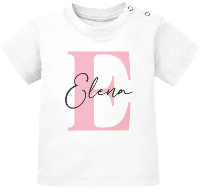 Produktbild von Baby T-Shirt personalisiert mit Namen und Anfangsbuchstabe Wunschname Pastell-Design Mädchen Jungen Baumwolle SpecialMe®