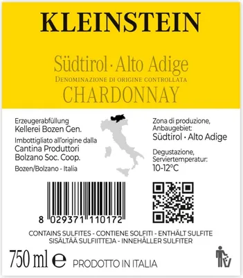 Produktbild von 12er Karton 2023 KLEINSTEIN Chardonnay Südtirol von Kellerei Bozen - Weißwein