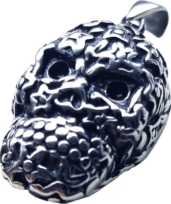 Produktbild von Edelstahlanhänger aus 316L Totenkopf mit Stein-Motiv