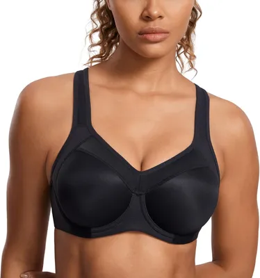 Immagine prodotto di Reggiseno sportivo da donna, nero, con ferretto e schienale a racerback