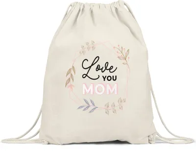 Produktbild von Turnbeutel Gymsack Spruch Love You Mom Liebe Blumenmotiv Geschenkidee Muttertag Geburtstag