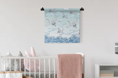 Produktbild von MuchoWow® Wandteppich Wandbehang Malerei chinesischer Kraniche 60x60 cm Tapisserie Dekoration Wandtuch - Dekorationen - Wand Decke