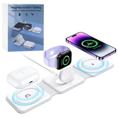Zdjęcie produktu dla Ecobox Ładowarka Magsafe Bezprzewodowa Biała 3W1 F-182 15W