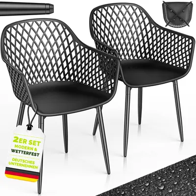 Produktbild von tillvex® Gartenstuhl 2er Set Wetterfest mit Armlehne Schwarz | Outdoor Stühle bis 120kg belastbar | Gartenstühle UV-beständig | Terrassenstuhl Gartenmöbel Terrasse Balkon Outdoor Garten