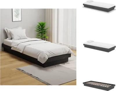Image de vidaXL Lit en bois massif Gris 75x190 cm - Lits et cadres de lit