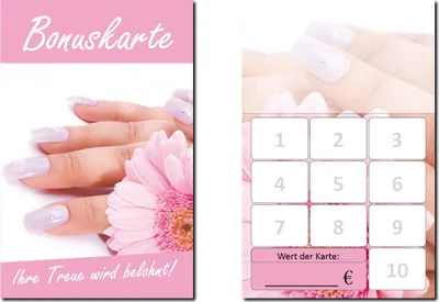 Produktbild von 100 Stück Bonuskarten Nagelstudio Rosa Nägel Wellness Kosmetik (BOK-421) mit 10 Stempelfeldern Treuekarten Massage Beauty