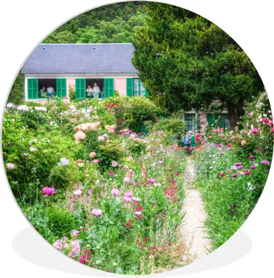 Produktbild von MuchoWow® Rundes Wandbild - Runde Bilder Weg zum Bauernhaus mit Türen im Garten von Monet in Frankreich Ø 60 cm Kreis Wanddekoration Kunststoff - Wandkreis - Wandschmuck - Wand Kreis - Das Schlafzimmer - Die Bilder - Wandmalerei - Kunst für das Haus - das Plastik