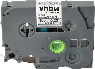 Produktbild von vhbw Schriftband-Kassette kompatibel mit Brother PT P700, H100LB, H100R, E100, E100VP Etiketten-Drucker 8m x 6mm Schwarz auf Transparent
