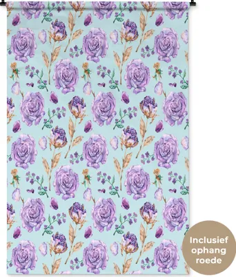 Produktbild von MuchoWow® Wandteppich Wandbehang Blumen - Rosen - Lila 120x180 cm Tapisserie Dekoration Wandtuch - Schlafzimmer - Dekorationen für das Haus