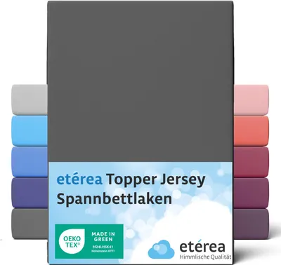 Produktbild von etérea Jersey Topper Spannbettlaken 90x200 - 100x200 cm Anthrazit für 5 - 10 cm Steghöhe 100% Baumwolle -  Spannbetttuch Matratzen Bett Bezug - Bettlaken 90x200cm - 100x200cm Grau