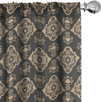 Produktbild von ABAKUHAUS Klassik Vorhänge, Gardinen, Ethnische und klassische Damast-Druck Oriental-Spirale kurvt und Blätter-, 2 Stück 75 x 225 cm, Dunkle Sepia Tan