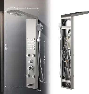 Obrázek produktu pro Jayseuw sprchový panel do koupelny Hydromasážní sprchový systém Dešťová sprcha Multifunkční sprchový panel 5 velkých masážních trysek Sprchový sloup, stříbrný