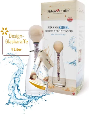 Produktbild von Original ZirbenKugel Edelsteinstab Set mit Gravur "Blume des Lebens"