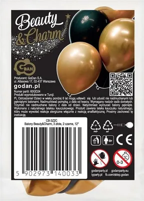 Immagine prodotto di Palloncini Beauty&Charm dorati e neri, confezione da 5 pezzi - Godan