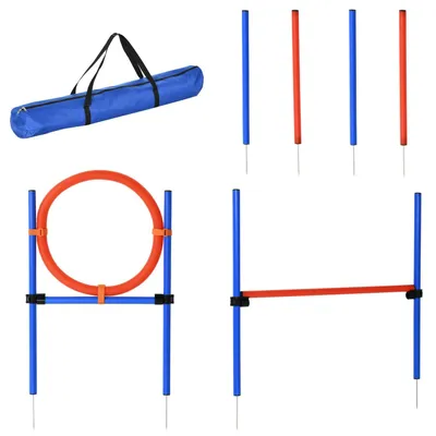 Produktbild von Hunde-Agility-Trainingsgeräte, Agility-Übungs-Set, Hund Agility Set, 3 In 1 Hundesport Trainingsplatz, Blau+Rot