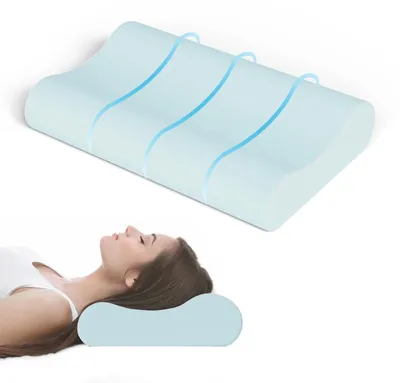 Imagen del producto de Almohada ergonómica para el cuello, fabricada con espuma viscoelástica. Almohada ortopédica para la cabeza, con 2 alturas (12/10 cm). Soporte para el cuello. Ideal para personas que duermen de espaldas o de lado. Dimensiones: 60 x 38 cm