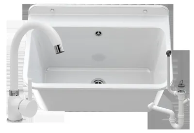 Produktbild von Granitan | Wirtschaftsspüle - LARGE - mit Armatur - mit Siphon - Weiß - 61 x 41 cm - für Waschküche und Garage