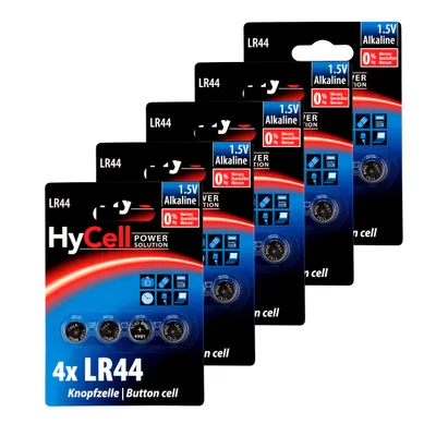 Produktbild von HyCell 20er Pack Alkaline Knopfzellen LR44 1,5V - Knopfbatterien - 20 Stück