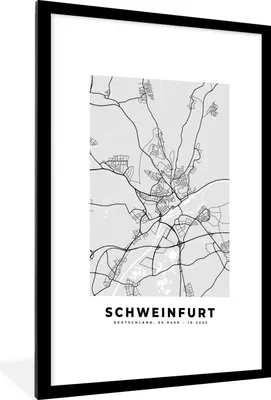 Produktbild von MuchoWow® Gerahmtes Poster Deutschland - Karte - Schweinfurt - Stadtplan 60x90 cm - Poster mit Schwarzem Bilderrahmen Wandposter Rahmen Foto Bilder - Dekoration - Wandposter Wohnzimmer - Hochwertig