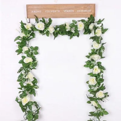 Produktbild von JHUBERS- Künstliche Blumenkrone 2,2 m - Dekoration - Blumengirlande - Rosen - Seide - 10 Blumen je - Durchmesser 7 cm - Blumengirlande