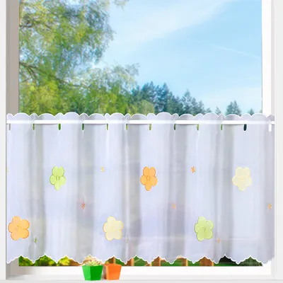 Produktbild von heimtexland ® Scheibengardine Voile Stickerei Blumen Deko Gardine Transparent Bunt bestickt Fensterdekoration Bistrogardine Bordüre Typ823 HxB 45 x 158 cm