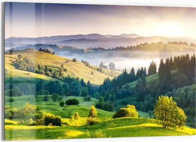 Produktbild von DEQORI Glasbild Echtglas 90x60 cm 'Blick über Karpaten' Wandbild Bild modern Deko