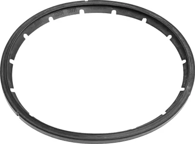 A black rubber gasket or seal on a white background.