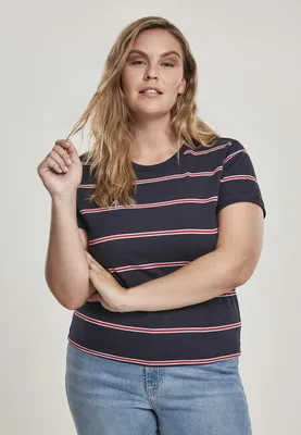 Produktbild von Urban Classics Female Shirt Ladies Yarn Dyed Skate Stripe Cropped Tee Midnightnavy/Red-XL