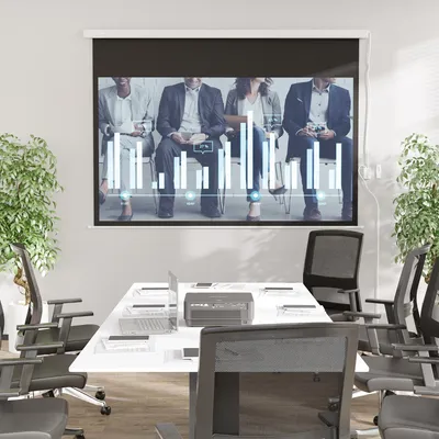 Produktbild von Beamer Leinwand elektrisch 100 Zoll, Projektionsleinwand, 16:9 HD 4K, Fernbedienung, Weiß | 247 x 168 cm | Decken- & Wandmontage