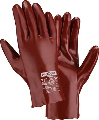 Productafbeelding van 12 paar chemisch resistente handschoenen, PVC, roodbruin, maat 8