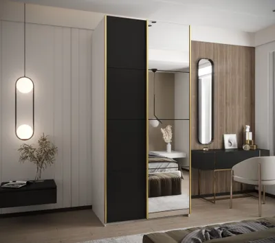 Produktbild von Zweitüriger Kleiderschrank SAMARA 3 – 120 cm, weiß/schwarz/gold