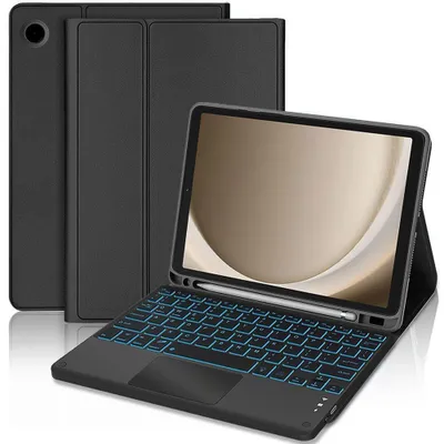 Image de Coque Clavier pour Samsung Galaxy Tab A11 Plus / A9 Plus, CuirPolyuréthaneNoir avec Clavier Rétroéclairé Magnétique