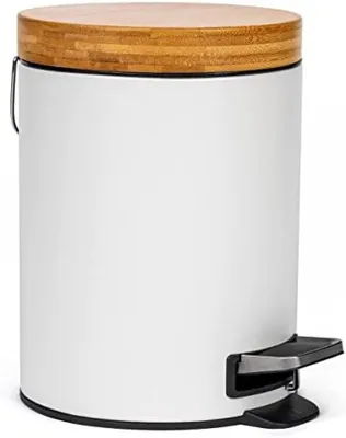 Produktbild von PolkaHome® 5 Liter Designer Badeimer – Bambusdeckel, Soft-Close, Anti-Fingerabdruck, Weiß