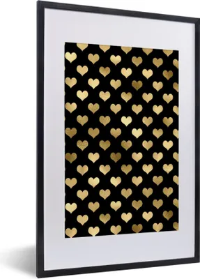 Produktbild von MuchoWow® Gerahmtes Poster Muster - Herz - Gold 40x60 cm - Poster mit Schwarzem Bilderrahmen Wandposter Rahmen Foto Bilder - Poster in Rahmen