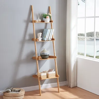 Produktbild von Leiterregal 'Göinge' mit 4 Ablagen Bambus 176 x 44 x 37 cm
