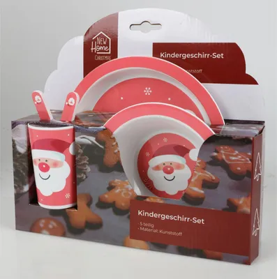 Produktbild von Kinder-Geschirrset 5-teilig 2-fach sortiert | Frühstücksset aus robustem Material | Farbenfrohes Kindergeschirr mit lustigen Motiven